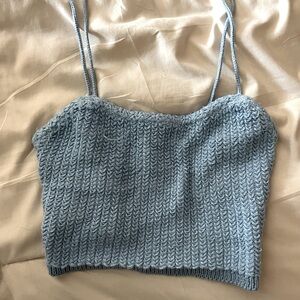 Blue Knit Crop Tank Top